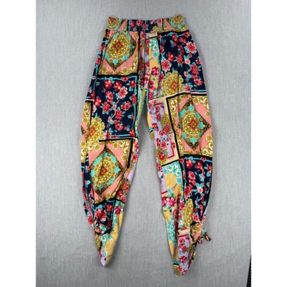 Johnny Was Japer Smocked Waist Patchwork Floral Pants‎ Small